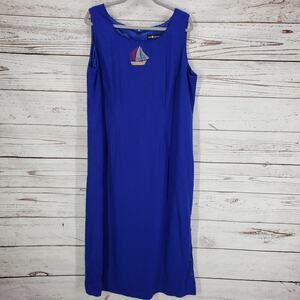 Sag Harbor Women's Blue Linen Blend Embroidered Maxi Dress Size 18W